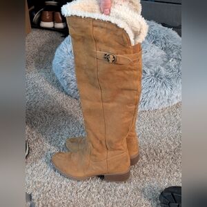 Tan Suede Knee-High Boots